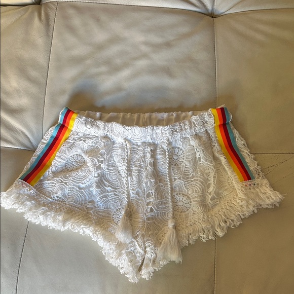 Surf Gypsy White Lace Shorts with Colorful Stripes - Picture 1 of 3